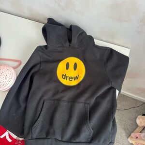 drew house Black Hoodie with Yellow Smiley Patch - Kids size 10 Y